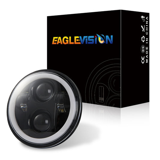 Phare avant LED rond EagleVision DC9-30V 35W 6000K 4000LM 5,75 pouces pour moto avec Angel Eye pour Harley-Davidson, 5,75 pouces avec Angel Eye