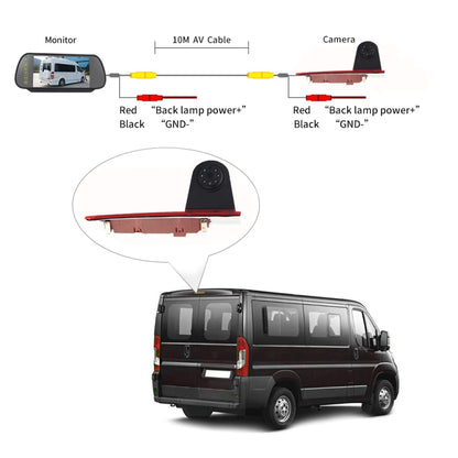 PZ477 Car Waterproof 170 Degree Brake Light View Camera + 7 inch Rearview Monitor for Ford Transit Custom, PZ477 + 7 inch Rearview Monitor