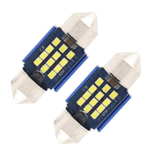 2pcs 31mm DC12-24V / 1W / 6000K / 60LM 12LEDs SMD Car Reading Lamp Dome Light, 31mm