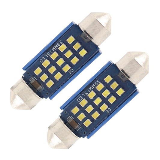 2pcs 39mm DC12-24V / 1W / 6000K / 60LM 15LEDs SMD Car Reading Lamp Dome Light, 39mm