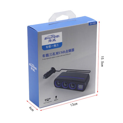 SHUNWEI SD-1938 120W 3A Chargeur de voiture double USB 3 en 1 avec allume-cigare et lumière d'ambiance, SD-1938 (noir)