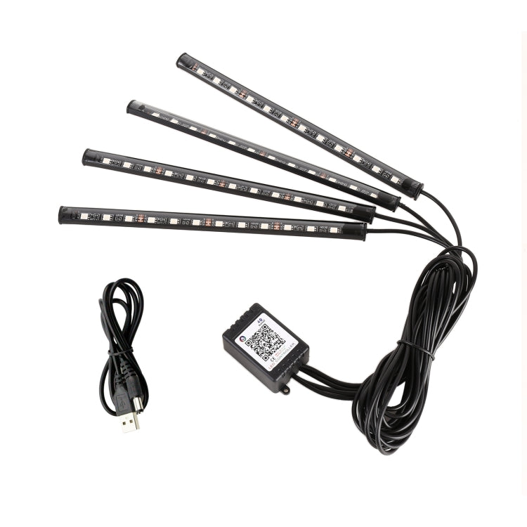 4 in 1 Universal Car USB 8-color APP Control LED Atmosphere Light Decorative Lamp, with 12LEDs Lamps Cable Length: 1.5m, APP Control USB 12LEDs