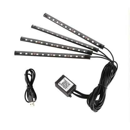 4 in 1 Universal Car USB 8-color APP Control LED Atmosphere Light Decorative Lamp, with 12LEDs Lamps Cable Length: 1.5m, APP Control USB 12LEDs