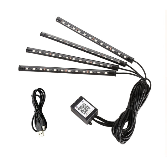 4 in 1 Universal Car USB 8-color APP Control LED Atmosphere Light Decorative Lamp, with 12LEDs Lamps Cable Length: 1.5m, APP Control USB 12LEDs