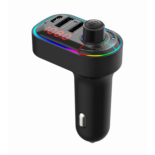 Chargeur de voiture multifonction C12 double USB Transmetteur FM Bluetooth avec lumière d'ambiance, C12