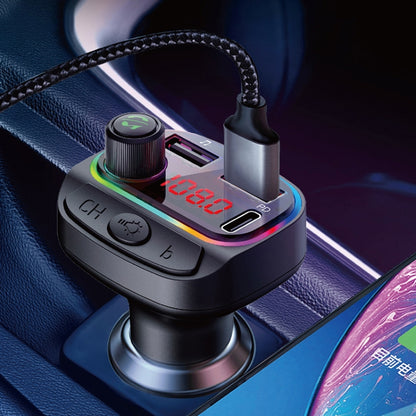 C14 Multifunctional Car Dual QC3.0+PD18W USB Charger Bluetooth FM Transmitter with Atmosphere Light, C14