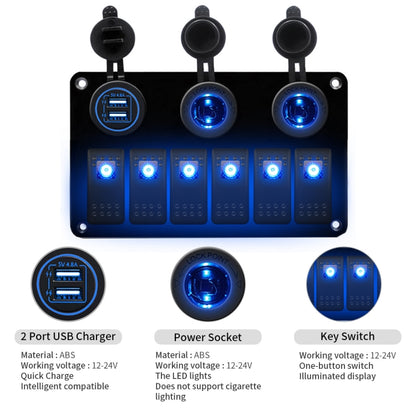 Multi-functional Combination Switch Panel 12V / 24V 6 Way Switches + Dual USB Charger for Car RV Marine Boat, 6 Way (Blue Light), 6 Way (Green Light), 6 Way (Red Light)