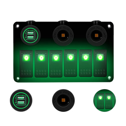 Multi-functional Combination Switch Panel 12V / 24V 6 Way Switches + Dual USB Charger for Car RV Marine Boat, 6 Way (Blue Light), 6 Way (Green Light), 6 Way (Red Light)
