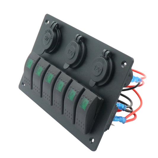 Multi-functional Combination Switch Panel 12V / 24V 6 Way Switches + Dual USB Charger for Car RV Marine Boat, 6 Way (Blue Light), 6 Way (Green Light), 6 Way (Red Light)
