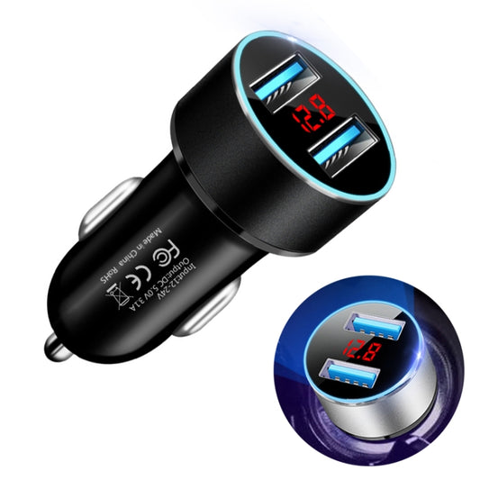 JMG-C016A Chargeur de voiture double USB 5V 3,1A avec écran LED, JMG-C016A (Noir), JMG-C016A (Or), JMG-C016A (Bleu), JMG-C016A (Rouge), JMG-C016A (Argent)