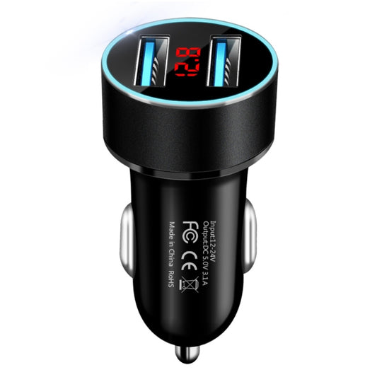 JMG-C016A Chargeur de voiture double USB 5V 3,1A avec écran LED, JMG-C016A (Noir), JMG-C016A (Or), JMG-C016A (Bleu), JMG-C016A (Rouge), JMG-C016A (Argent)