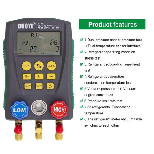 Appareil de diagnostic de climatisation automobile DUOYI DY517A, moniteur de température, fluorimètre, DY517A