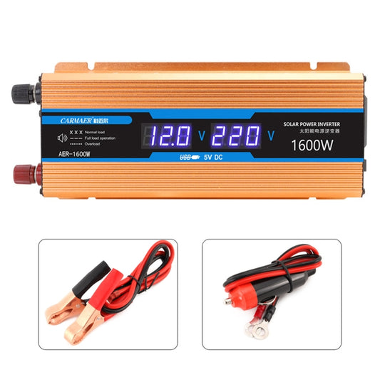 Carmaer 12V to 220V 1600W Car Multi-function Double Digital Display Inverter Household Power Converter, 12V to 220V 1600W