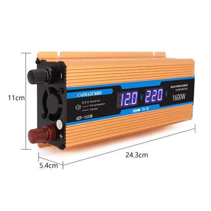 Carmaer 12V to 220V 1600W Car Multi-function Double Digital Display Inverter Household Power Converter, 12V to 220V 1600W
