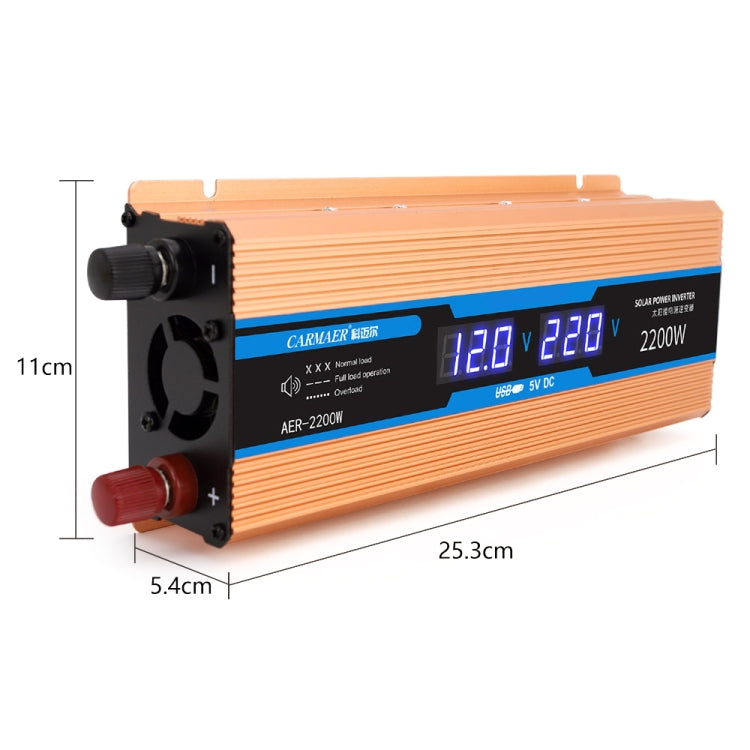 Carmaer 12V to 220V 2200W Car Multi-function Double Digital Display Inverter Household Power Converter, 12V to 220V 2200W