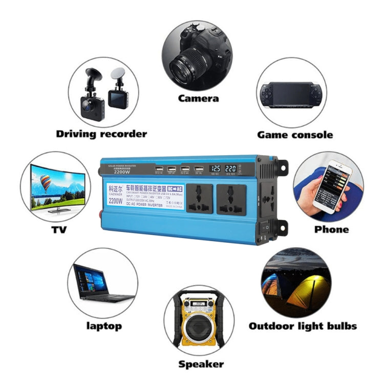 Carmaer 48V to 220V 2200W Three Socket Car Double Digital Display Inverter Household Power Converter, 48V to 220V 2200W