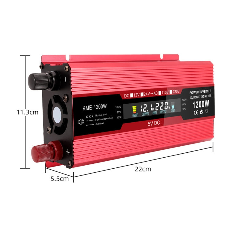 Carmaer Universal 12V to 220V 1200W Car LCD Display Inverter Household Power Converter, Universal 12V to 220V 1200W