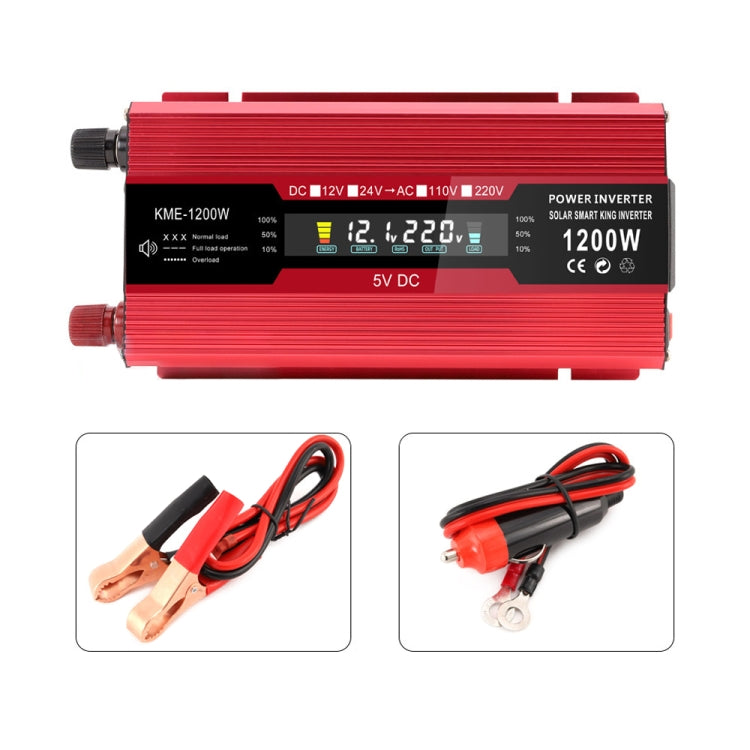 Carmaer Universal 24V to 220V 1200W Car LCD Display Inverter Household Power Converter, Universal 24V to 220V 1200W