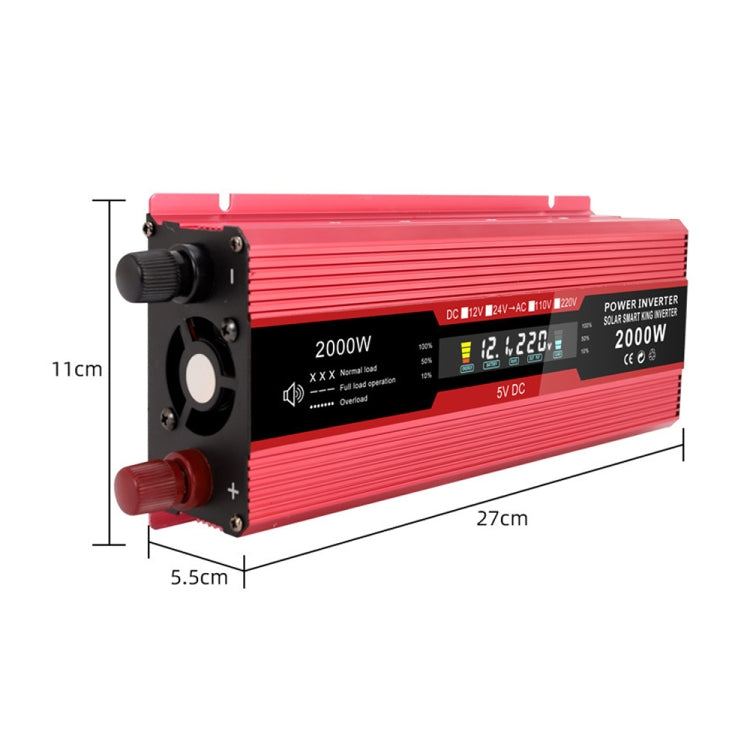 Carmaer Universal 12V to 220V 2000W Car LCD Display Inverter Household Power Converter, Universal 12V to 220V 2000W