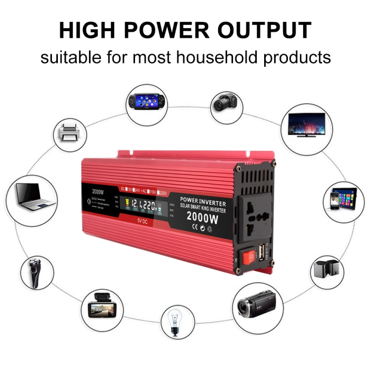 Carmaer Universal 24V to 220V 2000W Car LCD Display Inverter Household Power Converter, Universal 24V to 220V 2000W