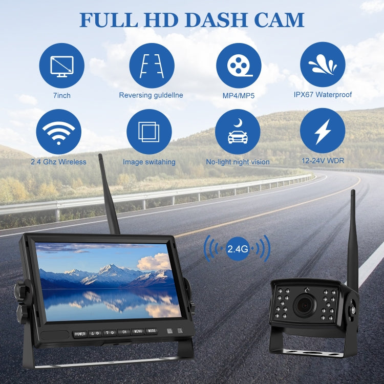 7 inch Car Digital Wireless Rear-view Split-screen Monitor Four Record, Four Record