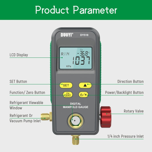 DUOYI DY518 Car Air Conditioning Repair Electronic Refrigerant Meter Air Conditioning Fluoride Meter, DY518