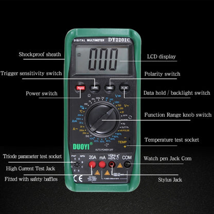 DUOYI DY2201C Car High-precision Digital Multi-function Maintenance Automatic Universal Meter, DY2201C