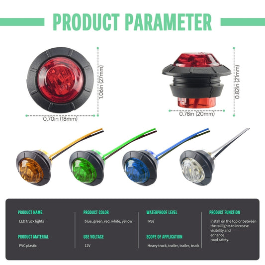10 PCS MK-009 3/4 inch Car / Truck 3LEDs Side Marker Indicator Lights Bulb Lamp, MK-009(Red Light), MK-009(Green Light), MK-009(White Light), MK-009(Yellow Light)