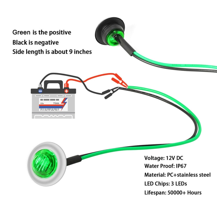 10 PCS MK-118 3/4 inch Metal Frame Car / Truck 3LEDs Side Marker Indicator Lights Bulb Lamp, MK-118(Green Light), MK-118(Red Light), MK-118(White Light), MK-118 (Yellow Light), MK-118(Blue Light)