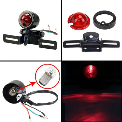 2 PCS KC-WD-FGZXD Moto Rétro Ronde Feu Stop avec Support de Plaque d'Immatriculation, Feu Stop