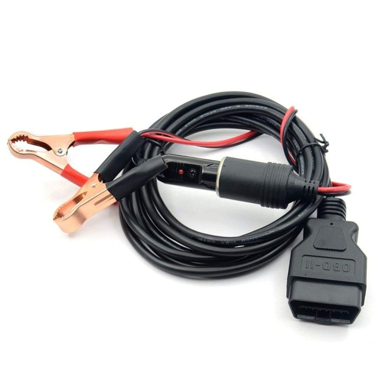 OBD II Car ECU Emergency Power Supply Cable Memory Saver with Alligator Clip-On Cigarette Lighter Power Socket, OBD II