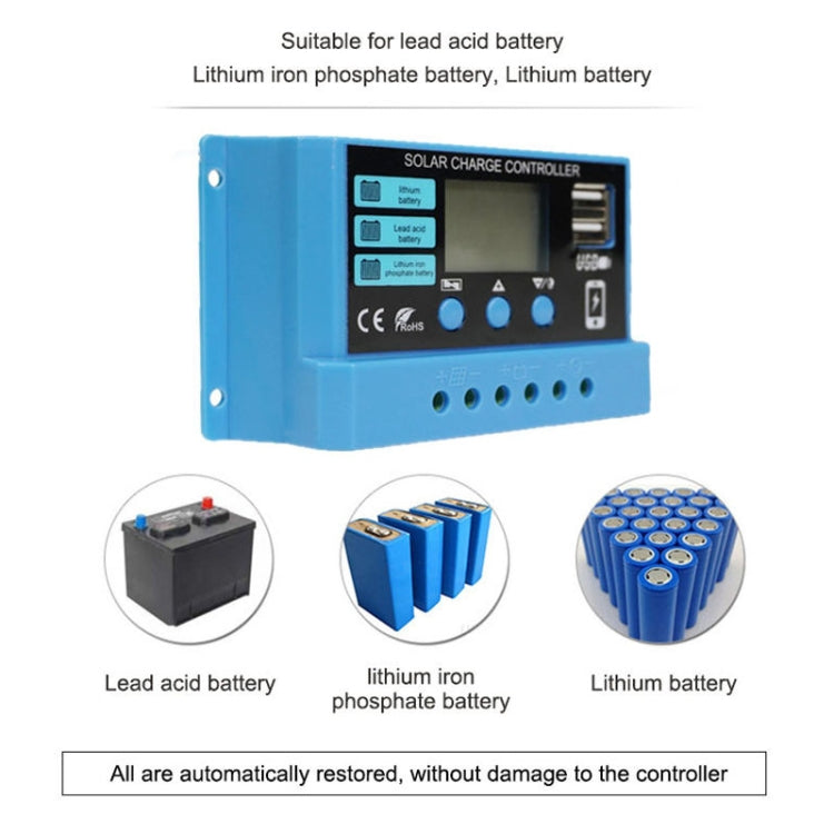 20A Solar Charge Controller 12V / 24V Lithium Lead-Acid Battery Charge Discharge PV Controller, 20A