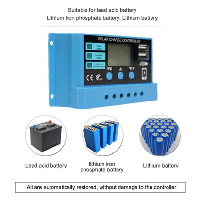 20A Solar Charge Controller 12V / 24V Lithium Lead-Acid Battery Charge Discharge PV Controller, 20A