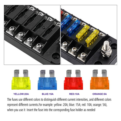 ZH-978A1 FB1901 1 In 6 Out 6 Ways Independent Positive Negative Fuse Box with 12 Fuses for Auto Car Truck Boat, ZH-978A1