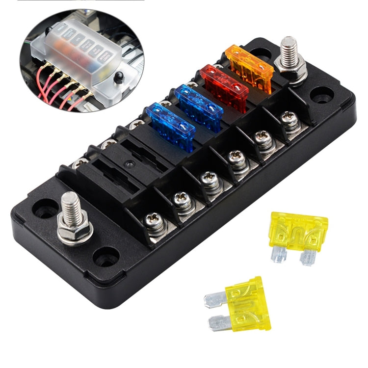 ZH-979A1 FB1903 1 In 1 Out 6 Ways No Distinction Positive Negative Fuse Box with 12 Fuses for Auto Car Truck Boat, ZH-979A1