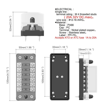 ZH-979A1 FB1903 1 In 1 Out 6 Ways No Distinction Positive Negative Fuse Box with 12 Fuses for Auto Car Truck Boat, ZH-979A1