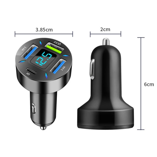 Chargeur rapide de voiture avec affichage numérique 4 en 1 USB PD20W+QC3.0+2.4A, PD20W+QC3.0+2.4A