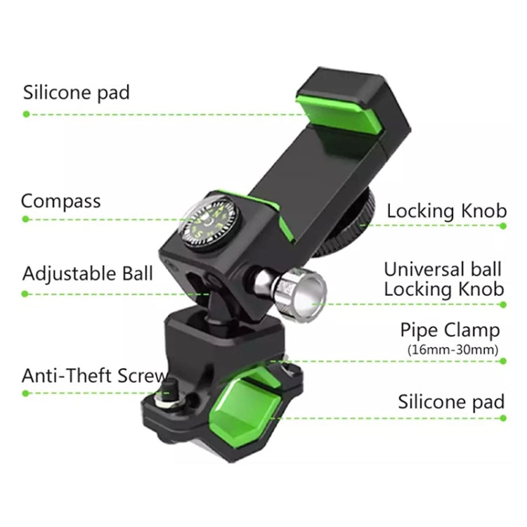 Bicycle / Motorcycle Anti-theft Anti-take Off Mobile Phone Holder with Light, with Light (Black), with Light (Green)