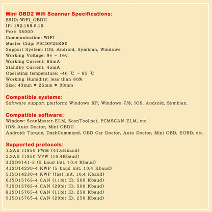 OBD2 WIFI Mini Car Detector Car Fault Diagnostic Tool, Car Fault Diagnostic Tool