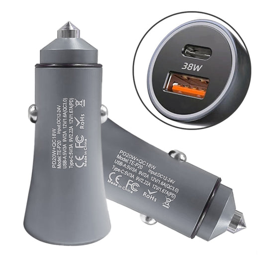 Chargeur rapide de voiture double interface en alliage d'aluminium PD 20W