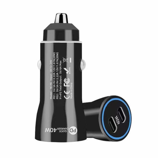 Chargeur rapide de voiture double PD 40W 2 en 1 pour allume-cigare de voiture, 40W noir, 40W blanc