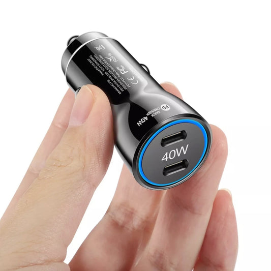 Chargeur rapide de voiture double PD 40W 2 en 1 pour allume-cigare de voiture, 40W noir, 40W blanc