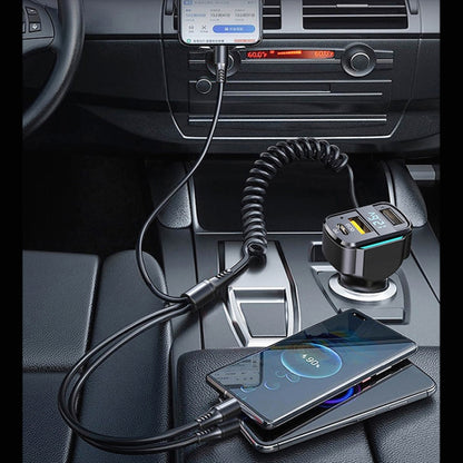 K4 Car 3 in 1 PD + USB Dual Port Fast Charger with Spring Data Cable, K4