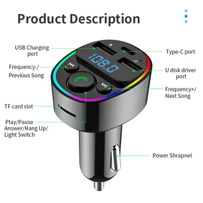 Car Bluetooth MP3 Player Audio FM Transmitter with Ambient Light, MP3 Player