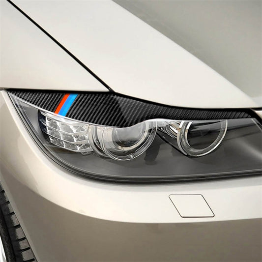 زوج واحد من ملصقات تزيين مصابيح السيارة المصنوعة من ألياف الكربون بثلاثة ألوان لسيارات BMW E90 / 318i / 320i / 325i موديلات 2005-2008، إصدار لاصق، إصدار لاصق مصابيح السيارة (ثلاثة ألوان)