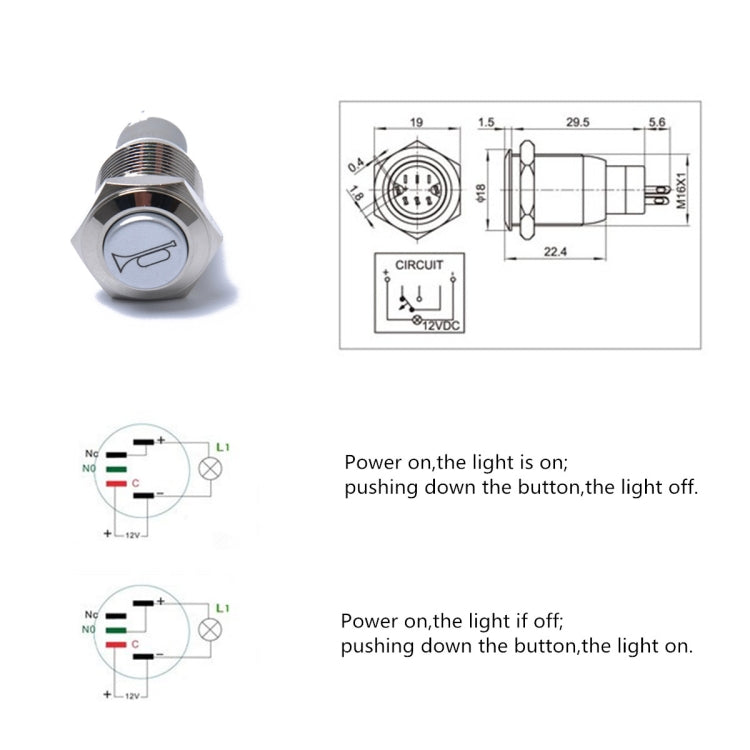 Momentary Reset Switch Push Button 16mm 12V for Car Motorcycle Horn Speaker, Horn Speaker