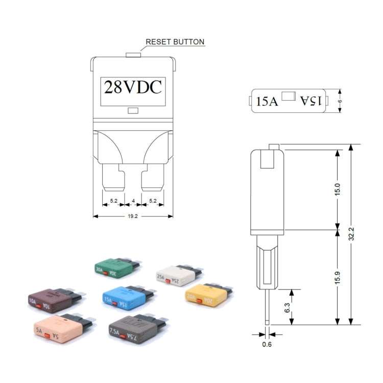 25AMP DC28V Circuit Breaker Trip Fuses Standard Blade Fuse Manual Reset, 25AMP