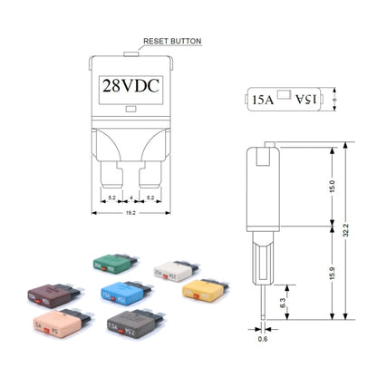 25AMP DC28V Circuit Breaker Trip Fuses Standard Blade Fuse Manual Reset, 25AMP