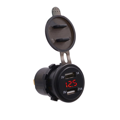 Universal Car Dual Port USB Charger Power Outlet Adapter 3.1A 5V IP66 with LED Digital Voltmeter + 60cm Cable, 3.1A Voltmeter + 60cm Cable(Red Light), 3.1A Voltmeter + 60cm Cable(Blue Light), 3.1A Voltmeter + 60cm Cable(Green Light)