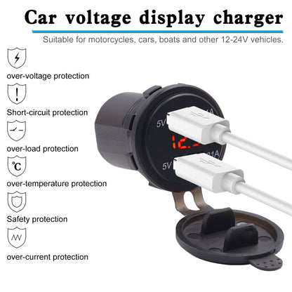 Universal Car Dual Port USB Charger Power Outlet Adapter 3.1A 5V IP66 with LED Digital Voltmeter + 60cm Cable, 3.1A Voltmeter + 60cm Cable(Red Light), 3.1A Voltmeter + 60cm Cable(Blue Light), 3.1A Voltmeter + 60cm Cable(Green Light)